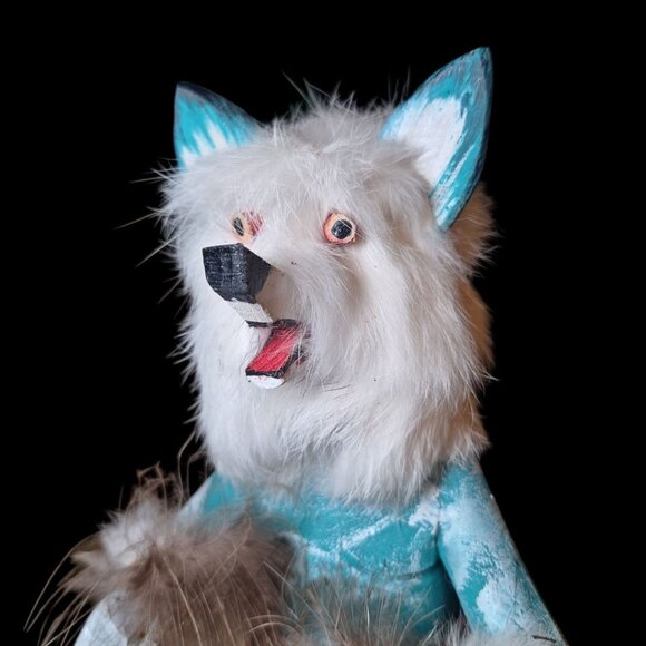 Kachina Doll White Wolf Mask  Vintage Native American God Legend Folk Art TRGB - Picture 3 of 12